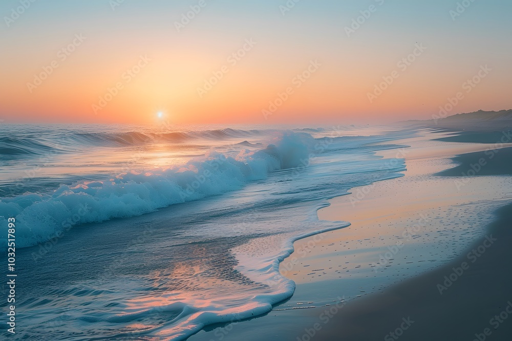 Serene Sunset Over Gentle Waves at the Beach Serene Sunset Over Gentle Waves at the Beach