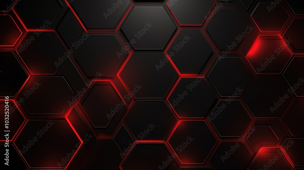 Black hexagon background. Close-up a surface made up of hexagonal shapes, honeycomb pattern. Illuminated red outlines. Geometric, futuristic and modern design Black hexagon background. Close-up a surface made up of hexagonal shapes, honeycomb pattern. Illuminated red outlines. Geometric, futuristic and modern design