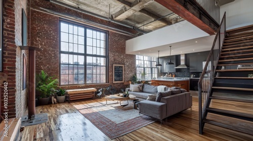 Wallpaper Mural Interior shot of a stylish loft with exposed brick and open space, showcasing modern living Torontodigital.ca