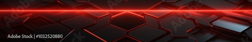 Black hexagon background. Close-up a surface made up of hexagonal shapes, honeycomb pattern. Illuminated red outlines. Geometric, futuristic and modern design