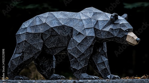 A bear made of geometric shapes in a combination of black and dark tones, symbolizing strength and courage photo