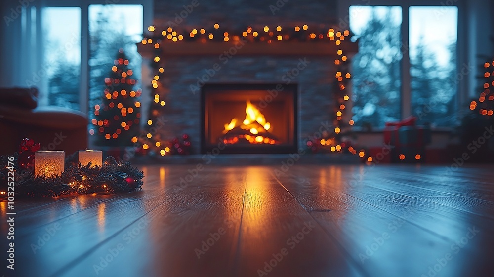 Cozy Winter Evening With Glowing Fireplace and Festive Decorations at Home. Generative AI Cozy Winter Evening With Glowing Fireplace and Festive Decorations at Home. Generative AI