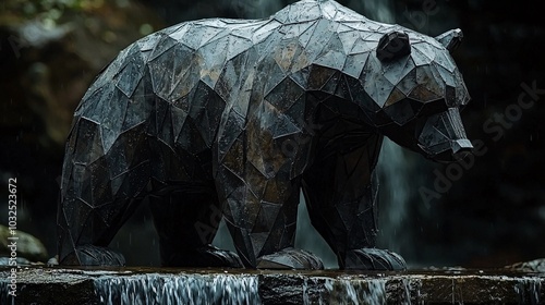 A bear made of geometric shapes in a combination of black and dark tones, symbolizing strength and courage photo