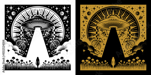 ufo in the sky with lights design