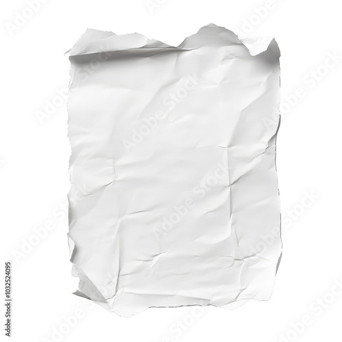 Blank crumpled transparent sheet of paper on a transparent background for note-taking or design purposes, blank transparent sheet of paper note on transparent backgroundfile
