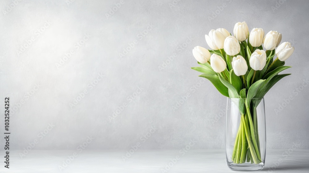 Elegant white tulips in a clear glass vase Elegant white tulips in a clear glass vase