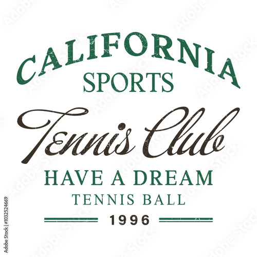 Vintage artwork for sportswear. Tennis club vector t-shirt design. New York tennis league graphic print design. Racket tournament. Tennis college league. Retro varsity tennis logos prints.