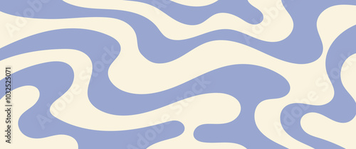 Blue retro groovy horizontal background dynamic wave colorful vector design 60s 70s style
