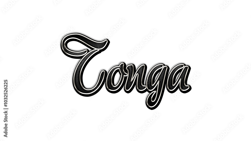 black metal 3d design of Country name Tonga on white background. black metal 3d design of Country name Tonga on white background.