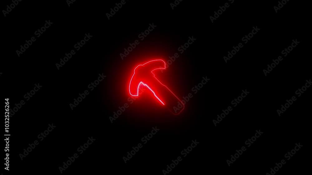 Glowing neon red color hammer tools icon isolated on black background. Service tool symbol concept. Glowing neon red color hammer tools icon isolated on black background. Service tool symbol concept.