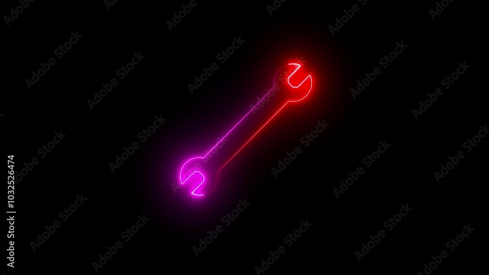 Glowing neon blue color wrench tools icon isolated on black background. Service tool symbol concept. Glowing neon blue color wrench tools icon isolated on black background. Service tool symbol concept.