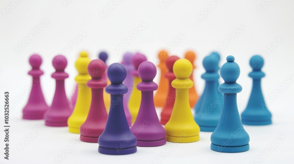 A colorful arrangement of chess pawns in various shades. A colorful arrangement of chess pawns in various shades.