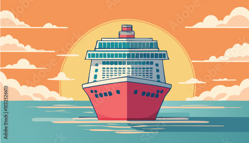 Vintage retro poster cruiseship cruise ship vacation ad, pastel soft shadows