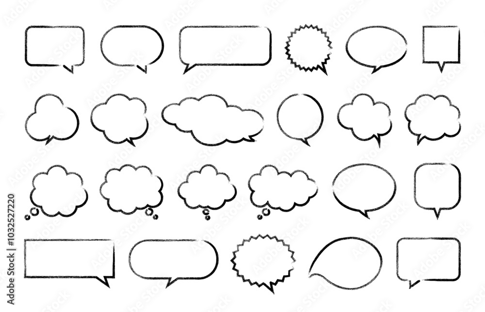 Obraz premium Hand drawn speech bubbles with a black pencil or crayon. Cute dialog frames, ballons, clouds for communication