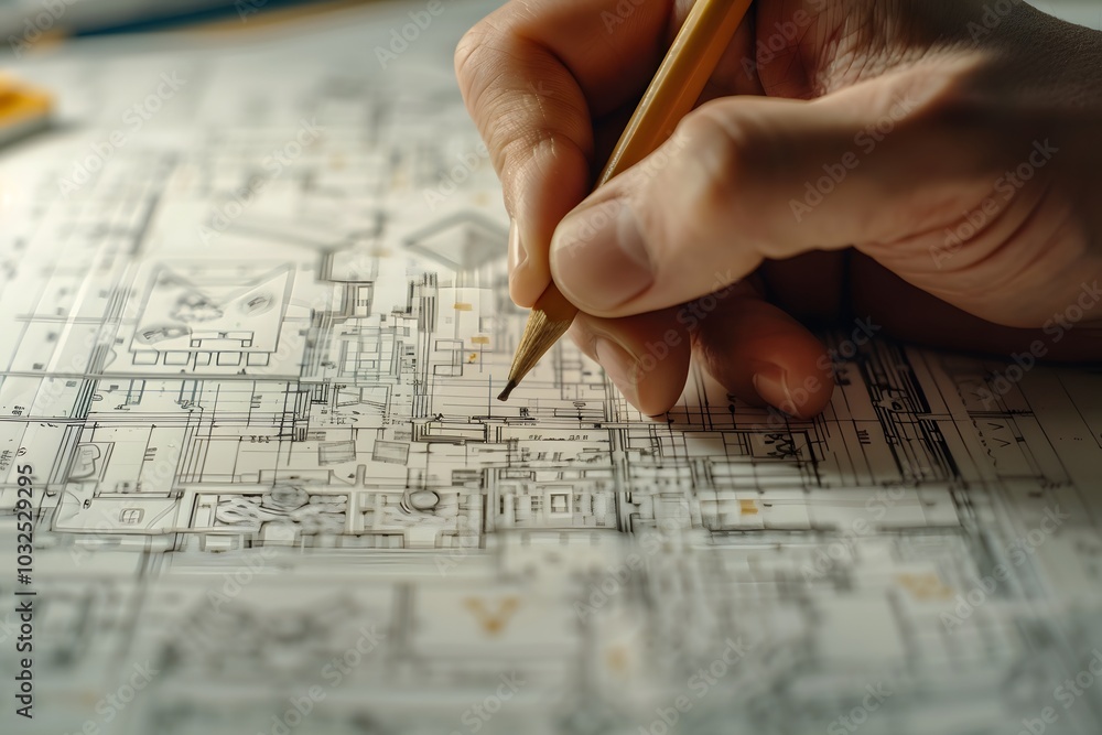 Detailed Architectural Blueprint with Hand Sketching Detailed Architectural Blueprint with Hand Sketching