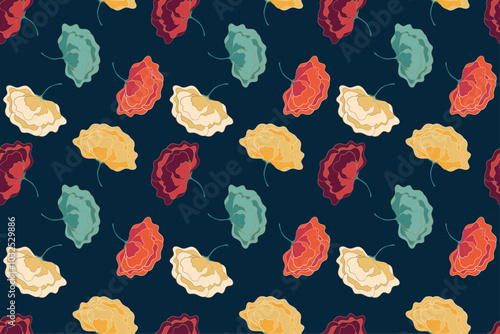 Petal fabric pattern Vibrant Floral Abstract: Stylized Blooms on Deep Blue Background