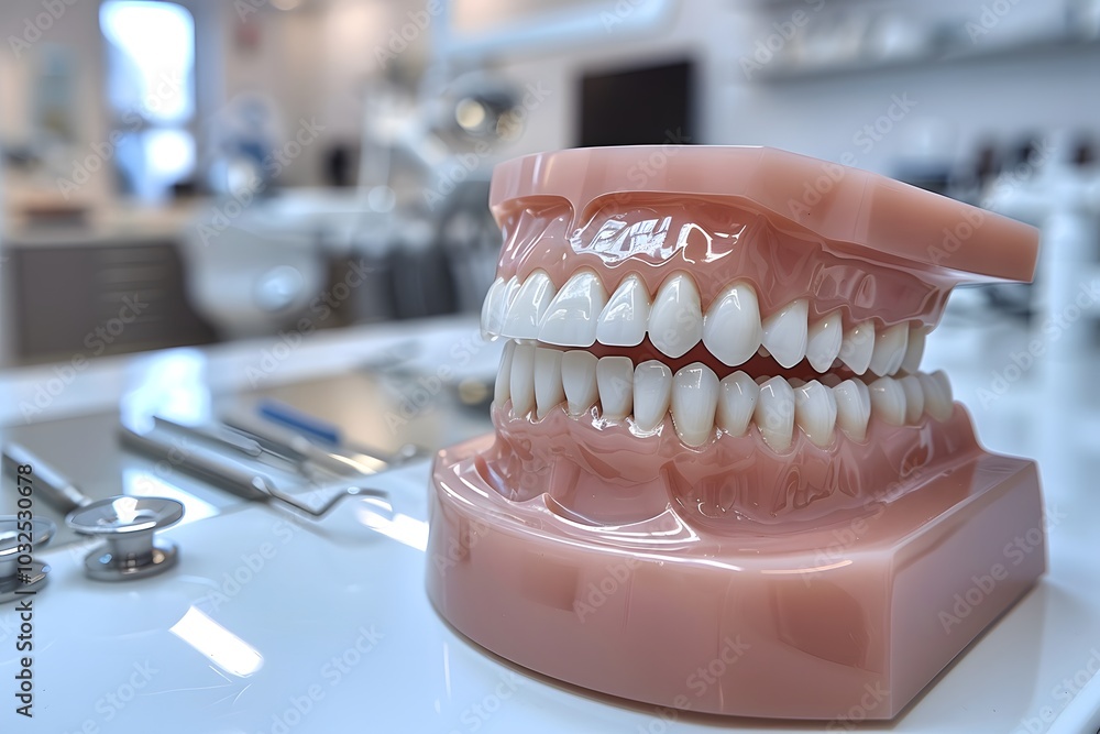 Dental Model Displaying Healthy Teeth in a Modern Dental Office Dental Model Displaying Healthy Teeth in a Modern Dental Office