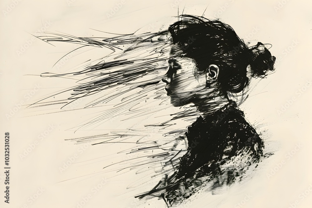 Abstract Portrait of a Woman with Dynamic Lines and Textures Abstract Portrait of a Woman with Dynamic Lines and Textures
