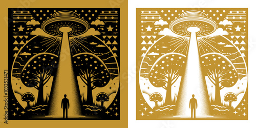glowing ufo in the forest