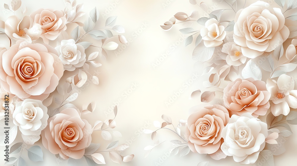 Simple watercolor roses in soft pink and beige tones, arranged gently on a light cream background, seamless design Simple watercolor roses in soft pink and beige tones, arranged gently on a light cream background, seamless design