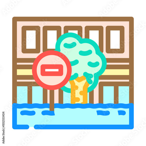 flooded street disaster color icon vector. flooded street disaster sign. isolated symbol illustration