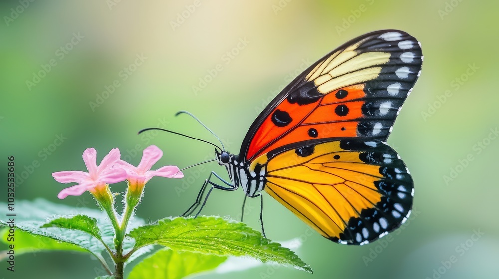 Close-up shot of a colorful butterfly resting, highlighting the intricate, vivid hues of its wings in high resolution. Close-up shot of a colorful butterfly resting, highlighting the intricate, vivid hues of its wings in high resolution.