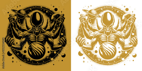 a scary alien catch a planet