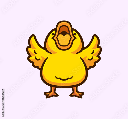 Yellow Duckling with Outstretched Wings Vector Cartoon Illustration Joyful