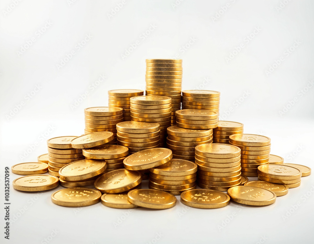 Pile of gold coins on a white background Pile of gold coins on a white background
