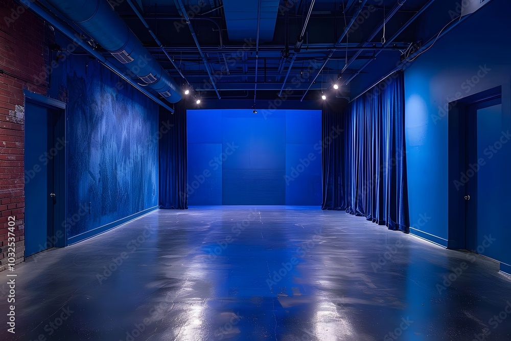 Fototapeta premium Serene Blue Space with Dramatic Lighting and Textured Walls