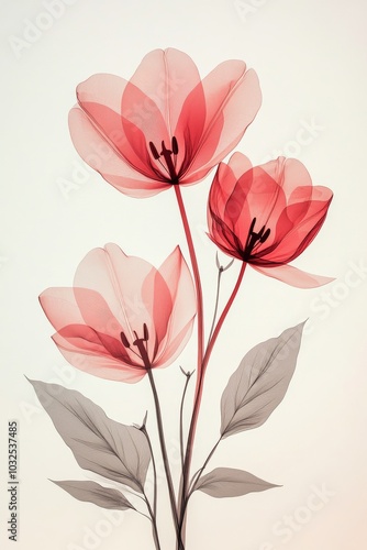 Elegant translucent flowers with soft pink hues arranged on a light background