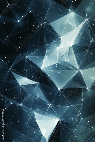 Abstract geometric pattern featuring blue tones and light against a dark back...
