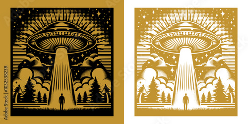 a man catch by ufo in the forest in the night