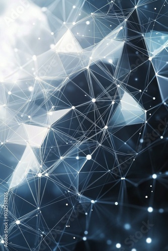 Abstract geometric pattern featuring blue tones and light against a dark back...