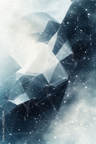 Abstract geometric pattern featuring blue tones and light against a dark back...