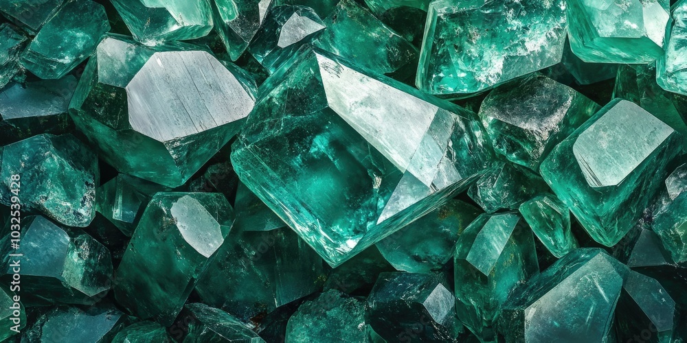 Green crystal pile on table