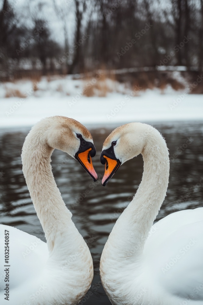 Obraz premium Swans forming heart shape
