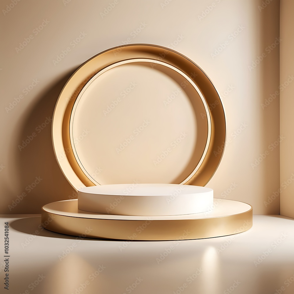Minimalist product display, Circular golden frame,