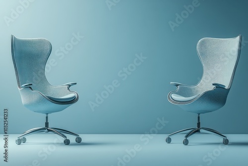 Two chairs that are sitting on wheels in a room photo