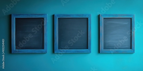 Blue frames on blue wall
