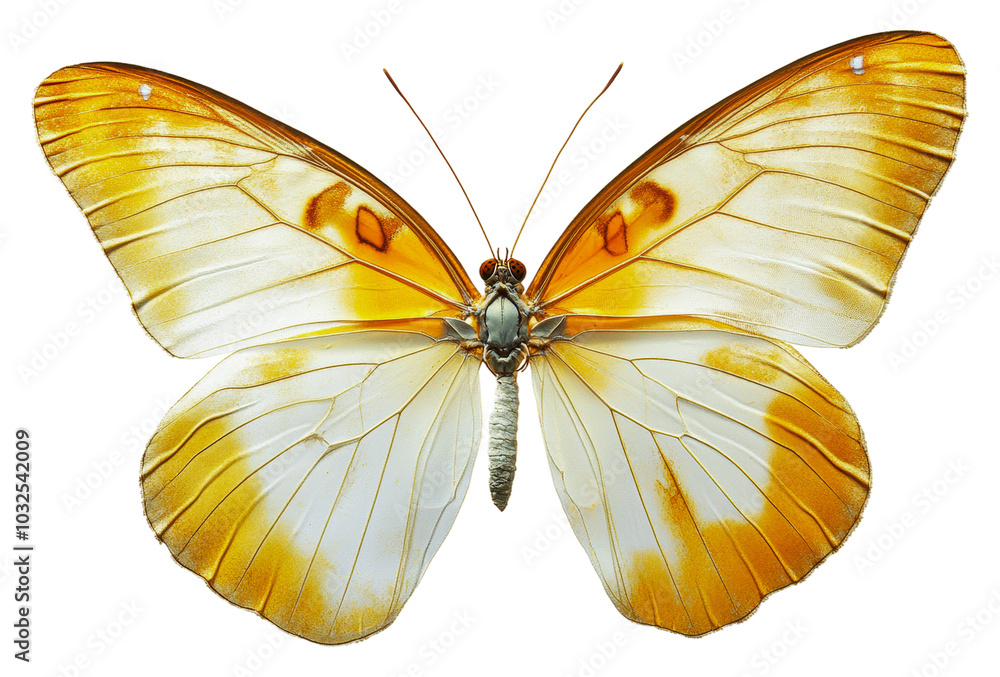 Fototapeta premium Vibrant yellow tropical butterfly isolated on transparent background
