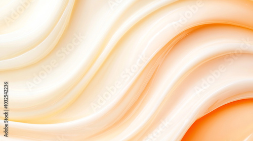  Luxurious cream swirl in a close-up macro shot, highlighting its smooth, soft texture, glossy finish, clean tone