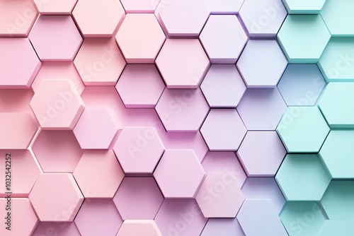 The image is a close-up of a hexagonal pattern The hexagons are arranged in a repeating pattern creating a sense of order and symmetry The hexagons are all different shades