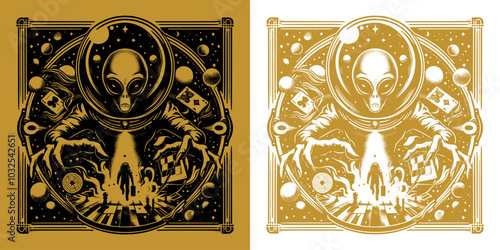 scary alien playing a astronaut card