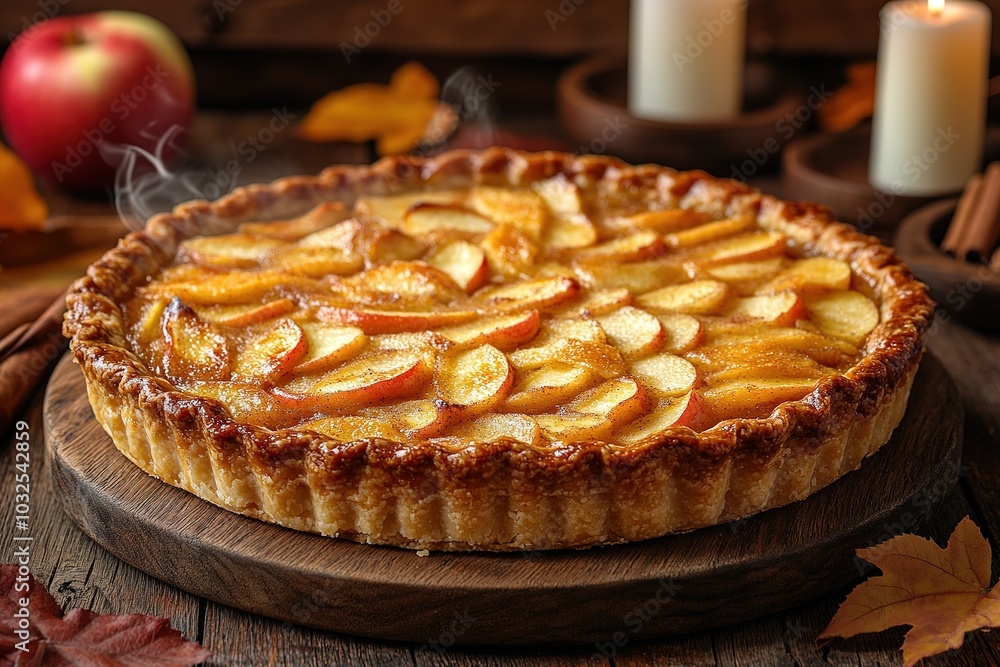 Apple pie decorated with lattice overhead shot, fall baking concept Apple pie decorated with lattice overhead shot, fall baking concept