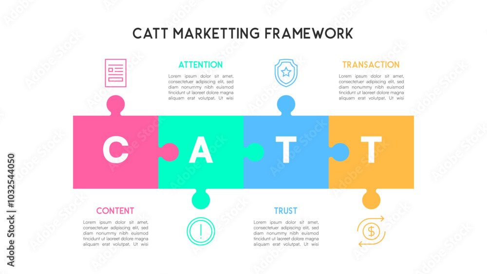 Horizontal CATT Marketing Framework Puzzle Diagram Horizontal CATT Marketing Framework Puzzle Diagram