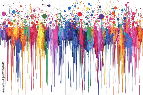 Vibrant abstract dripping paint strokes in rainbow colors create a dynamic, colorful visual effect ideal for creative and artistic projects. photo