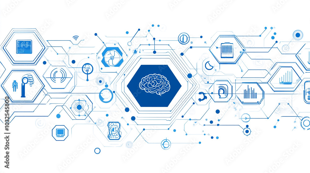 Obraz premium Abstract Network with Brain Icon Technology and Innovation Concept
