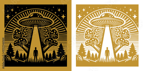 ufo catch a man in the forest mushroom