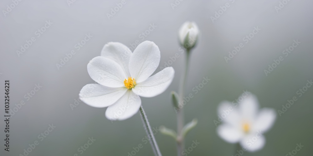 White flower in gray background with blurred center. White flower in gray background with blurred center.